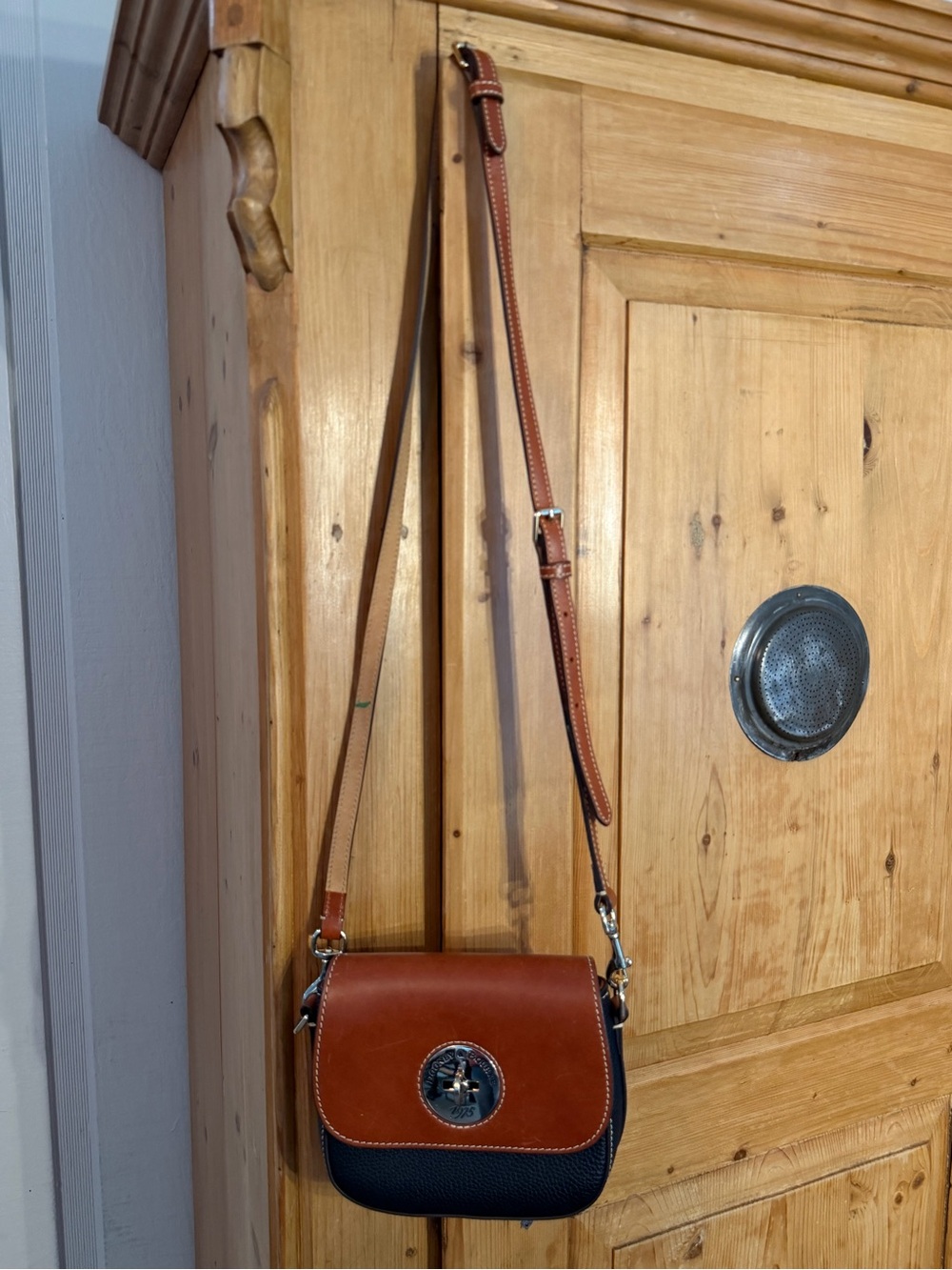 Dooney & Bourke Two-Tone Leather Crossbody — Chestnut and Black